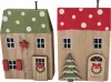 2 kleine Weihnachts -Holz Häuchen mit Türkränzen rot grün H 11 cm
