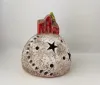 Steinzeug Halbkugel mit Häusern LED Beleuchtung H 8 cm weiß rot Weihnachten