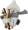Kranzfigur Schneemann mit Holzski Skifahrer Strickmütze weiß grau H 9 cm