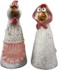 Zaunfiguren 2 lustige Hühner mit rosa Schürze Kopftuch h 21 cm