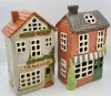 Det Gamle Keramikhaus Buchladen, Backsteinhaus mit Markiese für Teelicht hellgrau hellgrün H 21,5cm