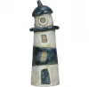 Zaunfigur Leuchtturm blau weiß h 22 cm maritim Steinzeug Garten Deko