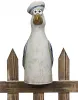 1 Zaunfigur Möwe mit Matrosenhut weiß blau - maritime Gartendekoration