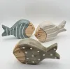3er Set große Holz Fische blau weiß 15x4xH8,5cm maritime Dekoration