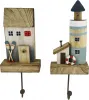 2er Set maritime Garderobe Haken mit Häusern und Leuchtturm H 22,5/25 cm