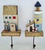 2er Set maritime Garderobe Haken mit Fischerhaus und Leuchtturm H 22,5/25 cm