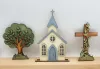 Kranzfigur Holz Kirche beige blaugrau h 12 cm beige braun für Sebastian Holzkränze