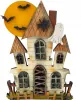 Halloween Gespensterhaus Spukhaus mit Gespenst Mond Fledermäusen h 12 cm beige braun