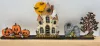 Halloween Gespensterhaus Fledermäuse vor Mond Gespenst h12 cm beige braun