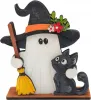 Kranzfigur Halloween Gespenst Hexenhut Katze Besen weiß schwarz h 8 cm Steckfigur Sebastian Holzkranz