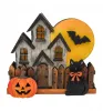 Kranzfigur Halloween Haus Katze Mond Fledermaus h 8 cm schwarz gelb braun