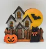 Kranzfigur Halloween Haus Katze Mond Fledermaus h 8 cm schwarz gelb braun