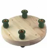 Kerzenplatte natur, d 16,5 cm, mit 4 Kerzenhaltern dunkelgrün, 4 mm Stecklöcher