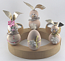 Holz - Osterhase Kind mit goldenen Metallic Kunstlederohren/Blume/beige, h 6 cm
