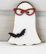 Halloween Gespenst mit schwarzer Fledermaus und roter Brille, handbemalt, h 7,5 cm
