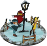 Skandinavisches Weihnachtsdorf - Holz Schlittschuh-Fläche mit Kindern, Zäunen, Laterne, D 12 cmcm, handbemalt