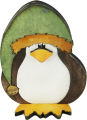 Holz Pinguin stehend mit hellgrüner Zipfelmütze mit Glocke, H 8 cm
