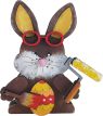 Holz Osterhase mit Ei, Pinsel, Malerrolle, Brille,dunkelbraun, gelb, handbemalt, h 10 cm, Hasenmaler