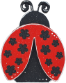 Holz Marienkäfer mit roten Flügeln, eingelassene schwarze Blüten, handbemalt, h 9 cm