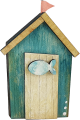 Strandhaus/Strandhütte mit Fischtür, Flagge, türkis, H 10 cm Strandhaus/Strandhütte mit Fischtür, Flagge, türkis, H 10 cm