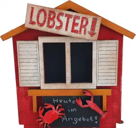 Steckfigur Holzkranz Fischimbiss Stand, rot, H 9 cm, Steckfigur Kranz, handbemalt Steckfigur Holzkranz Fischimbiss Stand, rot, H 9 cm, Steckfigur Kranz, handbemalt