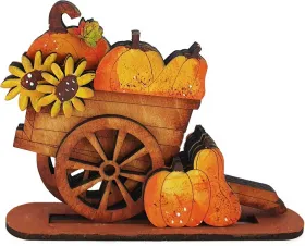 Handkarre mit Kürbissen und Sonnenblumen, Herbstdekoration, gelb, orange, braun, h 8 cm, für Holzkränze Handkarre mit Kürbissen und Sonnenblumen, Herbstdekoration, gelb, orange, braun, h 8 cm, für Holzkränze