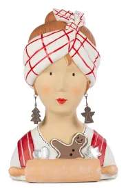 Baden collection Ladykopf Ginger mit Teigrolle und Lebkuchenmann, H 30 cm, weiß, rot, Gipsbüste, Dekoaufsteller Baden collection Ladykopf Ginger mit Teigrolle und Lebkuchenmann, H 30 cm, weiß, rot, Gipsbüste, Dekoaufsteller