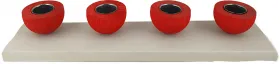 Sebastian rectangular wooden base white with 4 red candle holders, l 25 cm Sebastian rectangular wooden base white with 4 red candle holders, l 25 cm
