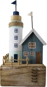 Holz Leuchturm, martimes Haus auf Felsen mit Metall-Leiter, 25,5x10,5x16cm, bunt Holz Leuchturm, martimes Haus auf Felsen mit Metall-Leiter, 25,5x10,5x16cm, bunt