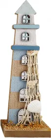 Leuchturm mit Netz Muscheln, Steinchen, 7x5xH20cm, hellblau natur weiß Leuchturm mit Netz Muscheln, Steinchen, 7x5xH20cm, hellblau natur weiß