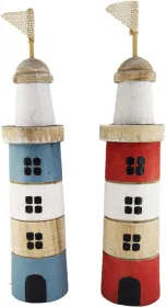 Maritimer, großer Holz Leuchtturm mit Fahne, H 30 cm, D 7,5 cm, 2 Farbvarianten hellblau oder rot Maritimer, großer Holz Leuchtturm mit Fahne, H 30 cm, D 7,5 cm, 2 Farbvarianten hellblau oder rot