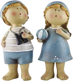 Großes maritimes Kind, Junge mit Fernglas oder Mädchen mit Ball, hellblau weiß, h 15 cm Großes maritimes Kind, Junge mit Fernglas oder Mädchen mit Ball, hellblau weiß, h 15 cm