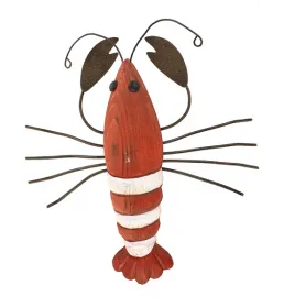 Wooden lobster with rust metal legs and tongs, red, 16x14 cm, maritime decoration, summer decoration Wooden lobster with rust metal legs and tongs, red, 16x14 cm, maritime decoration, summer decoration