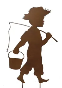 Kind mit Angel und Eimer rost zum Stecken , H 50 cm, Angler, Garten Deko Teich, Sommer Deko Kind mit Angel und Eimer rost zum Stecken , H 50 cm, Angler, Garten Deko Teich, Sommer Deko