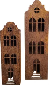 2er Set große Windlicht Häuser mit Schweifgiebel rost , H 31-41,5 cm, Rost Dekoration 2er Set große Windlicht Häuser mit Schweifgiebel rost , H 31-41,5 cm, Rost Dekoration