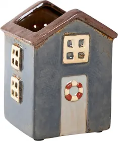 Det Gamle Apotek maritimes Keramikhaus mit Rettungsring als Blumentopf, dunkelblau, H12xW9xD9cm Det Gamle Apotek maritimes Keramikhaus mit Rettungsring als Blumentopf, dunkelblau, H12xW9xD9cm