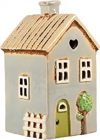Det Gamle Apotek kleines Keramik Haus blaugrau mit Baum und Zaun für Teelicht, H 16cm Det Gamle Apotek kleines Keramik Haus blaugrau mit Baum und Zaun für Teelicht, H 16cm