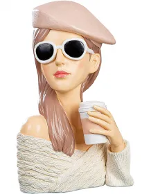 Gilde Figur Frau Lady Adeline mit Trinkbecher, weißem Strickpullover, h 28 cm, rosa/pink, Ladykopf, Büste Gilde Figur Frau Lady Adeline mit Trinkbecher, weißem Strickpullover, h 28 cm, rosa/pink, Ladykopf, Büste