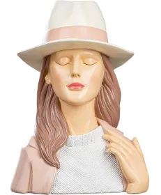 Gilde Figur Frau Lady Adeline mit weißem Pullover u. Hut, rosa Jacke, h 27,5 cm, rosa, weiß, Ladykopf, Büste Gilde Figur Frau Lady Adeline mit weißem Pullover u. Hut, rosa Jacke, h 27,5 cm, rosa, weiß, Ladykopf, Büste