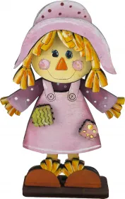 Vogelscheuche Mädchen mit rosa Hut und Kleid, 8 cm, für Holzkränze, handbemalt Vogelscheuche Mädchen mit rosa Hut und Kleid, 8 cm, für Holzkränze, handbemalt