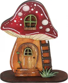 Kranzfigur Pilzhaus mit Leiter, Haustür, Dachfenster, dunkelrot, hellbraun, h 12 cm, handbemalt Kranzfigur Pilzhaus mit Leiter, Haustür, Dachfenster, dunkelrot, hellbraun, h 12 cm, handbemalt