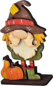 Herbstwichtel mit braunem Flickenhut, Kürbisse, h 10 cm, Steckfigur Sebastian Holzkränze, handbemalt Herbstwichtel mit braunem Flickenhut, Kürbisse, h 10 cm, Steckfigur Sebastian Holzkränze, handbemalt