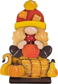 Herbstwichtel auf Strohballen sitzend mit roter Flickenmütze, h 10 cm, Steckfigur Sebastian Holzkränze, handbemalt Herbstwichtel auf Strohballen sitzend mit roter Flickenmütze, h 10 cm, Steckfigur Sebastian Holzkränze, handbemalt