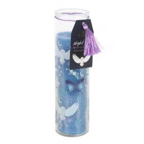 Glas Kerze Nacht Eule Lavendel blau mystische Glaskerze Halloween Kerze H 21 cm Glas Kerze Nacht Eule Lavendel blau mystische Glaskerze Halloween Kerze H 21 cm