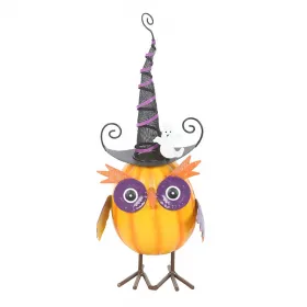 Halloween Metall Eule orange mit schwarzem Hexenhut und Geist H 28 cm Halloween Metall Eule orange mit schwarzem Hexenhut und Geist H 28 cm