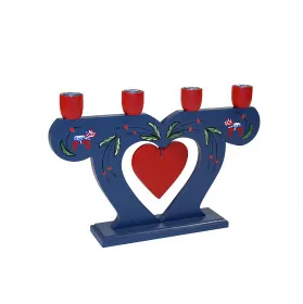 Schwedischer 4-flammiger Adventsleuchter Dalapferd mit blauem Herz handbemalt 19,5 x 29 cm Schwedischer 4-flammiger Adventsleuchter Dalapferd mit blauem Herz handbemalt 19,5 x 29 cm
