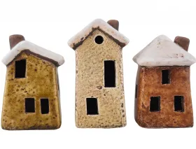 Set 3 kleine Steinzeug Häuser beige braun weiß H 8 cm Herbst Winter Deko Set 3 kleine Steinzeug Häuser beige braun weiß H 8 cm Herbst Winter Deko