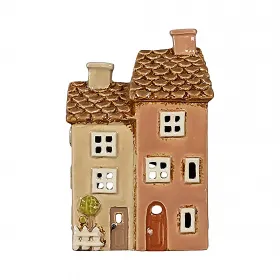 Det Gamle Apotek 2 Keramikhäuser rose für Teelicht Baum Zaun H 15 cm