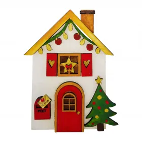 Kranzfigur Weihnachtshaus roter Briefkaten Tannenbaum Herzfensterläden h 10 cm