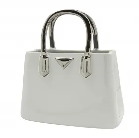 Gilde moderne Keramik Vase Handtasche Milano weiß silberfarben 11.5 x 24.5 x 25.5 cm